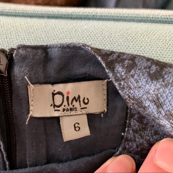 DiMO Paris Blue and Black Dress w/ Faux Fur Peplum - Picture 3 of 4